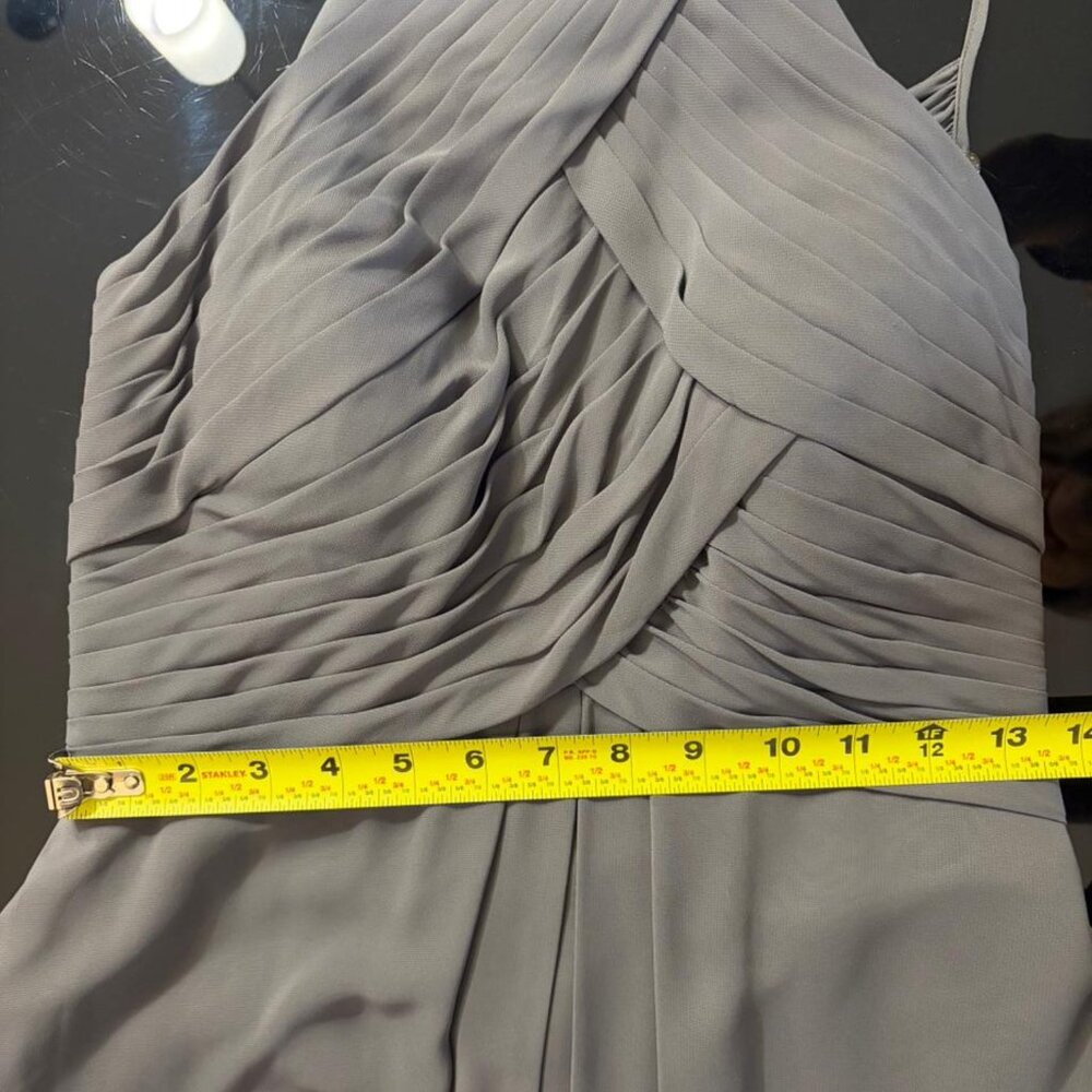 Azazie Long Gray Chiffon Pleated Formal Dress – Size M – Bridesmaid / Evening - Picture 6 of 8